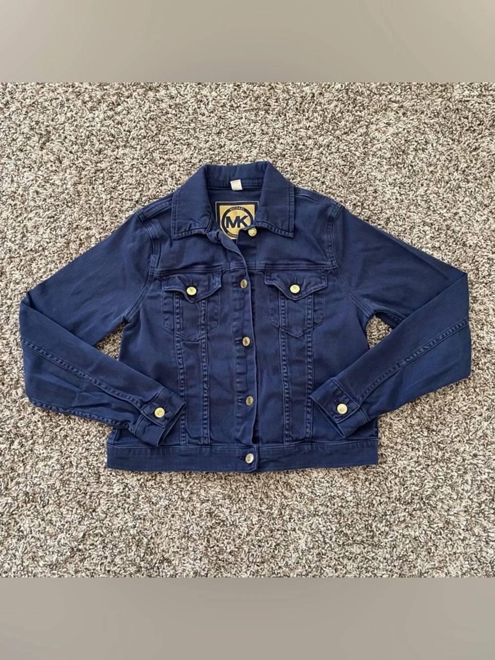 MICHAEL KORS Oxford Blue Denim Style Jacket Women's‎ Size M Mid Length Stretchy